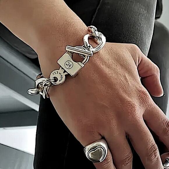 Stainless Steel Lock Bracelet Chain Link Statement Cuban - Picture 2 of 7